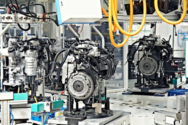 View of a car engine production line